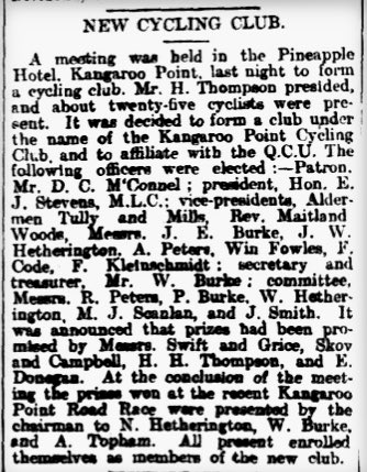 Kangaroo Point Cycling Club | Kangaroo Point and Districts History Group